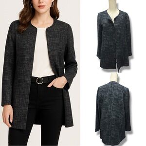 345 Eileen Fisher | NWOT $228 USA Textured Open Front Jacket Black Gray (Size M)